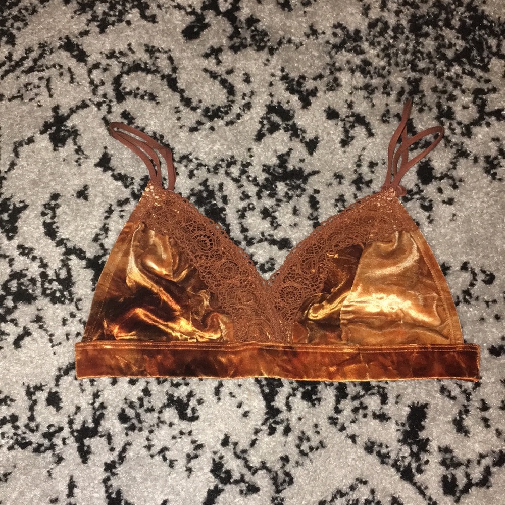 Xhilaration Orange Velvet Lace Triangle Bralette